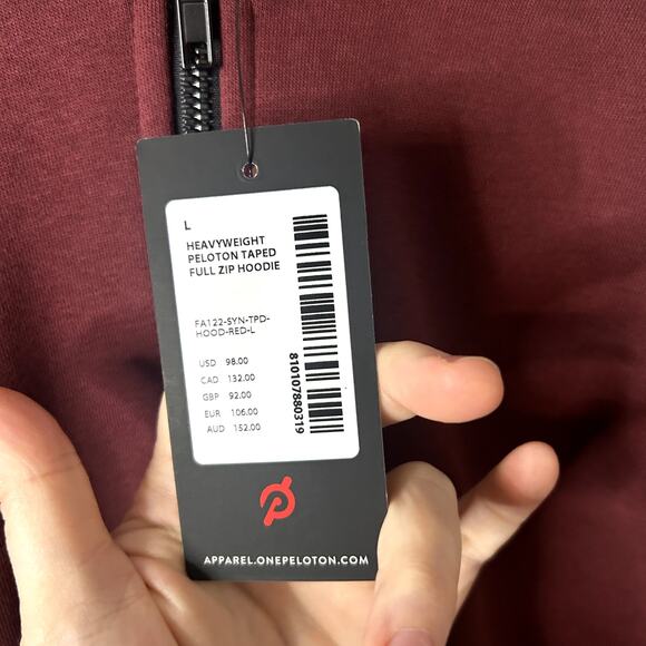 Peloton Cozy Fleece Taped Full Zip Up Mens Size Large Maroon Black NWT - Picture 5 of 10